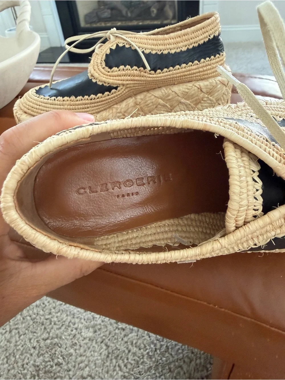 Robert Clergerie Black and Natural Raffia Lace-Up Platform Espadrilles.